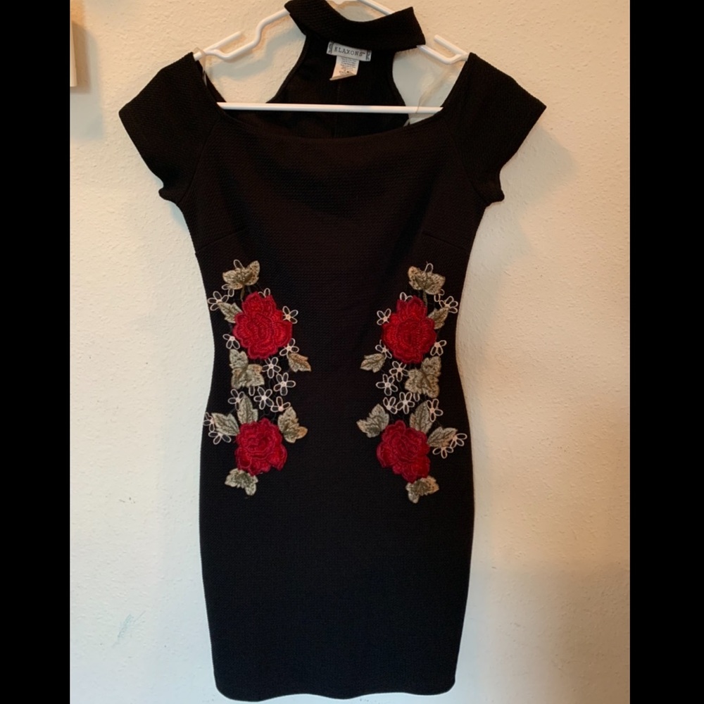 Black with red roses dress